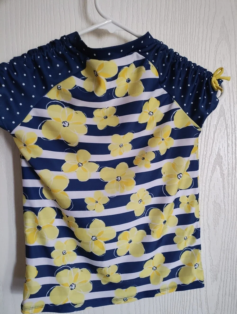 Gymboree Navy Blue & Yellow Floral Stripe Girls Rash Guard